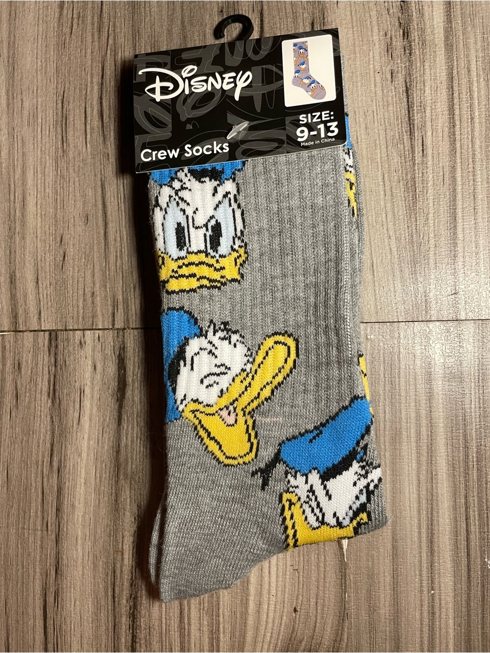 Disney Donald Duck Crew Socks Gray Blue Yellow Size 9-13 New
